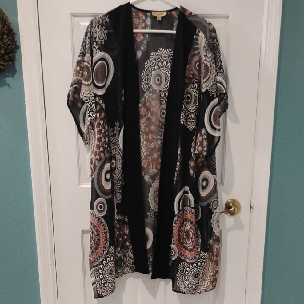 Lavish Sheer Kimono with Black and Cream Accents